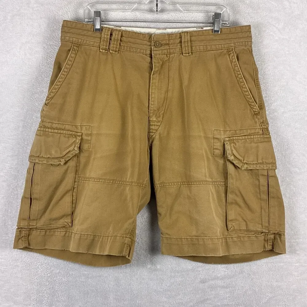VTG Polo Ralph Lauren Cargo Shorts Mens 35 Tan Y2K Preppy Baggy Skate Military